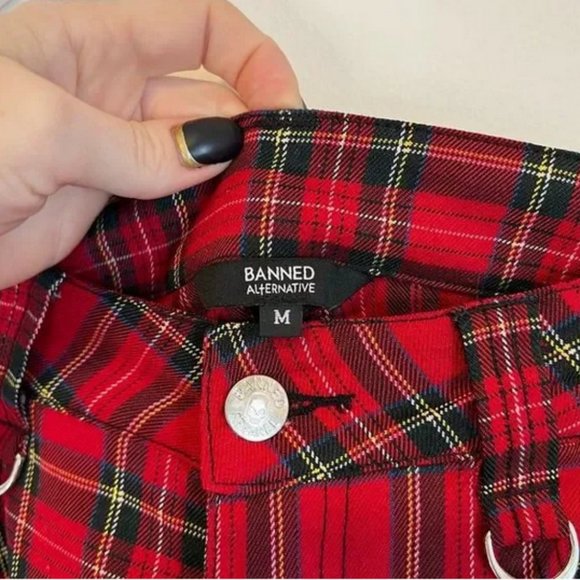 Tripp NYC Banned Alternative Punk Red Plaid Skinny Pants - Picture 4 of 6